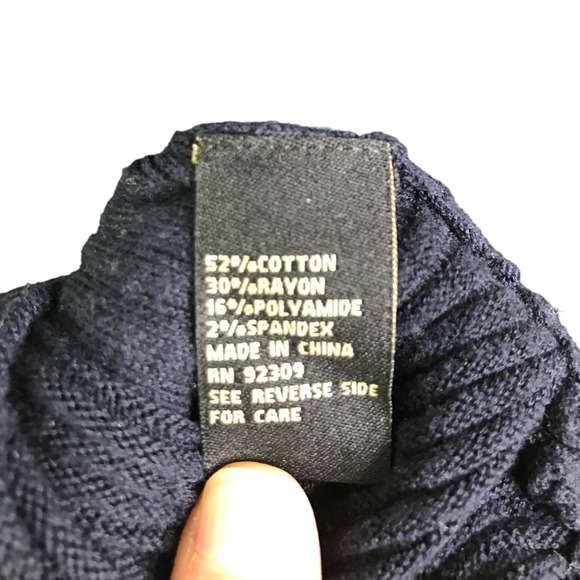 DG2 By Diane Gilman Women's Sweater Navy Blue Ribbed Flared Sleeves Turtleneck M - Picture 7 of 8